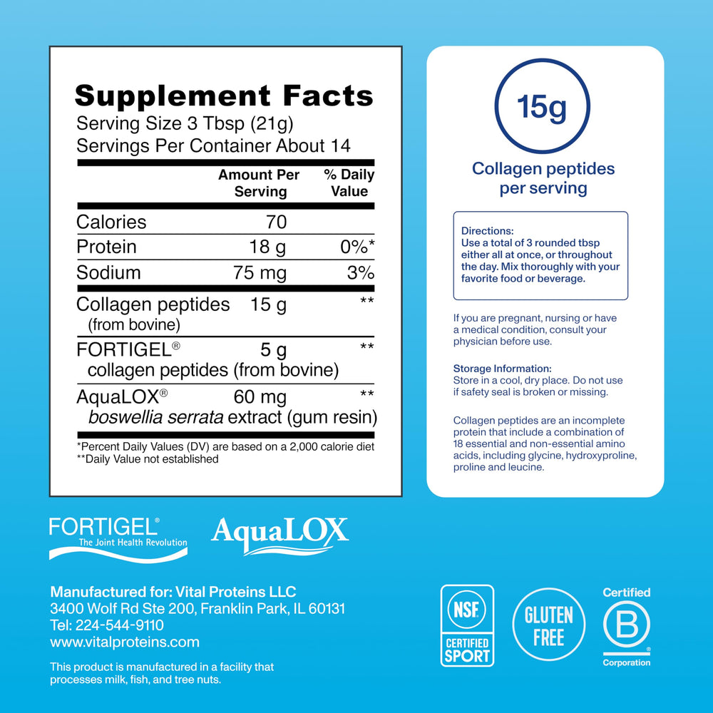 Close-up of Active Complex label highlighting 15g collagen peptides
