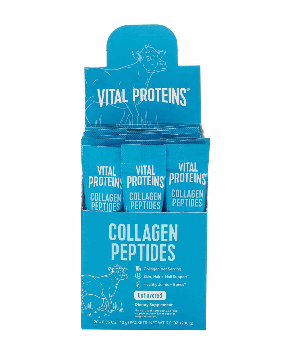 Back panel with nutrition facts for Vital Proteins Collagen Peptides 20Ct Box