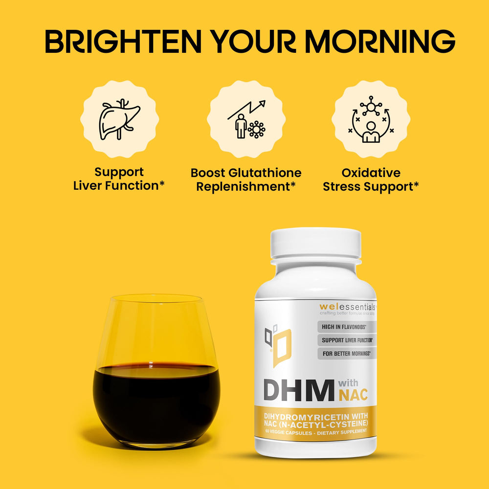 Back view of WELESSENTIALS DHM NAC bottle showing supplement facts