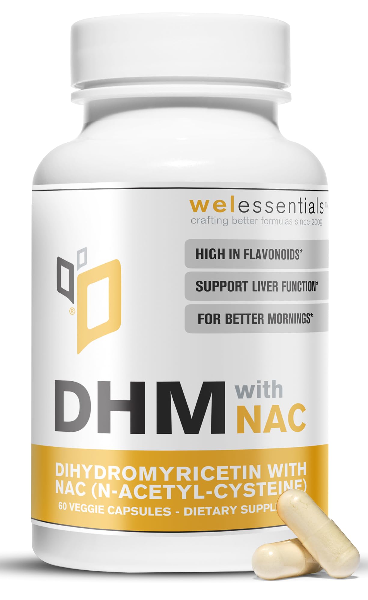 Front view of WELESSENTIALS DHM NAC bottle