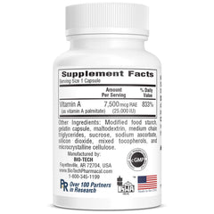 Bottle with A-25 Vitamin A Palmitate label details