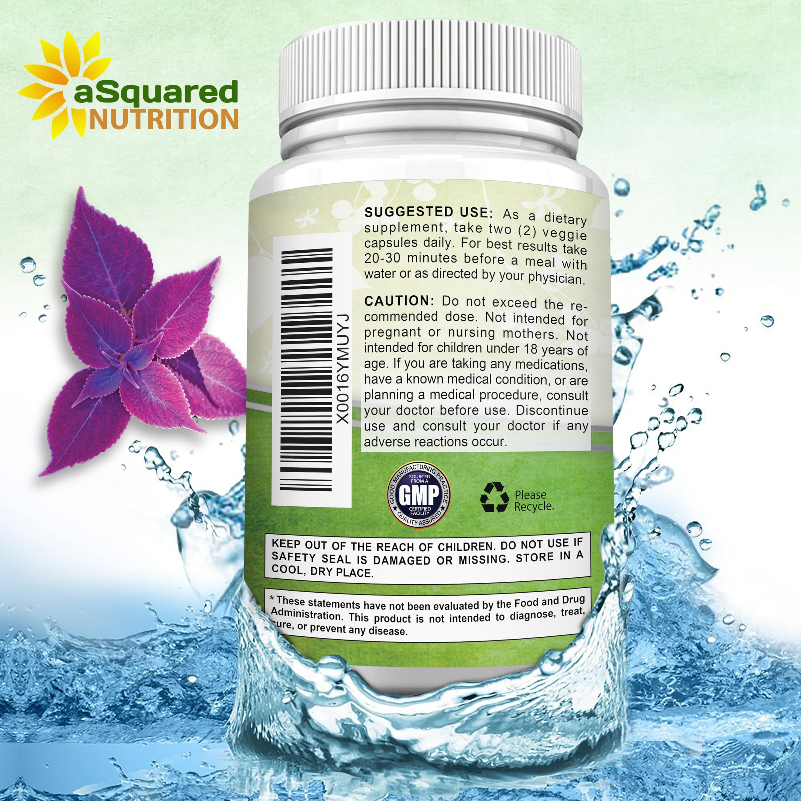 Packaging of aSquared Nutrition Forskolin 500mg bottle