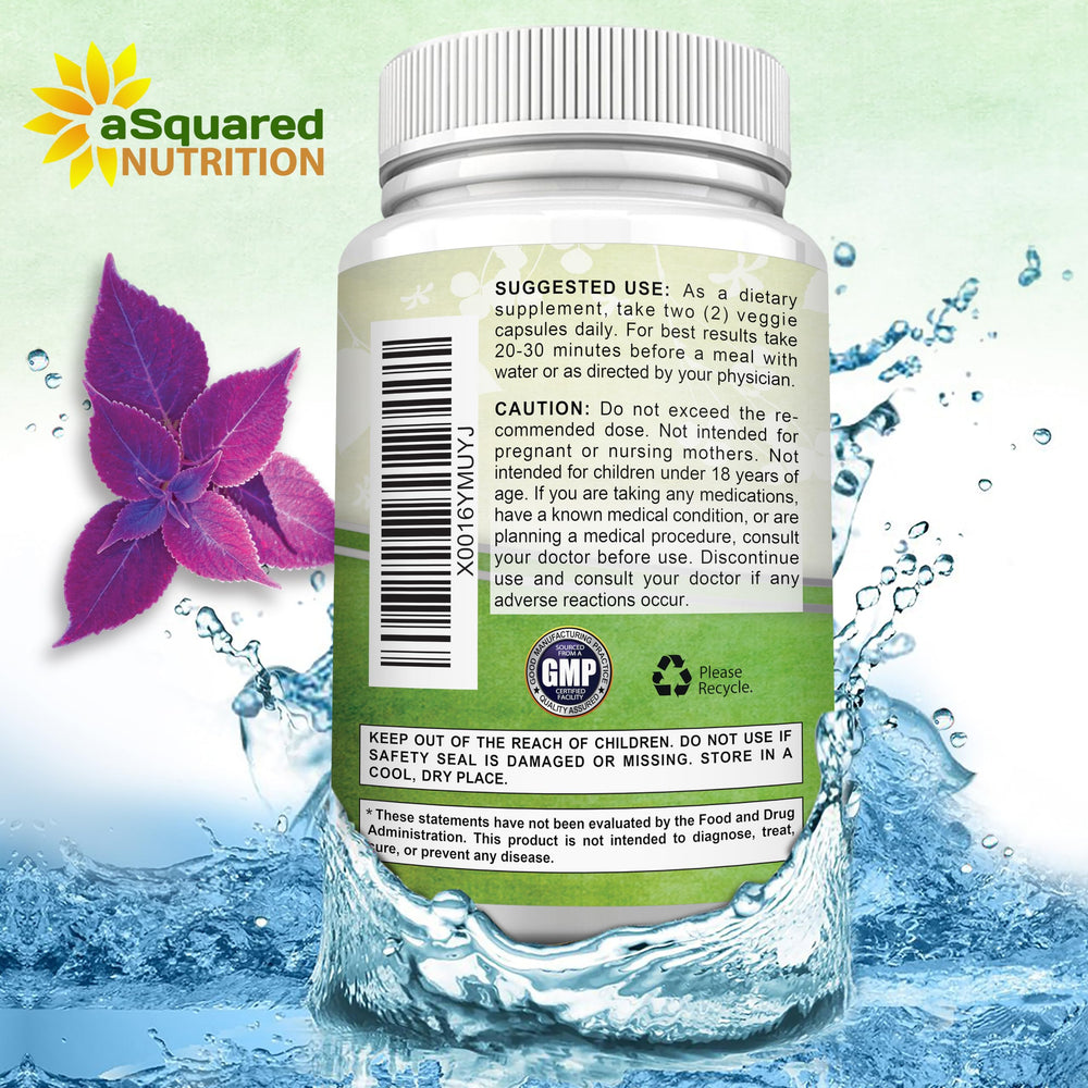 Packaging of aSquared Nutrition Forskolin 500mg bottle
