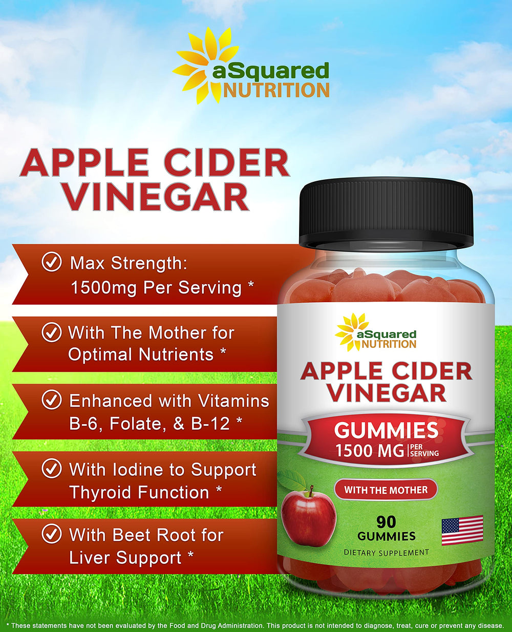 aSquared Nutrition ACV Gummies 1500mg with The Mother label view