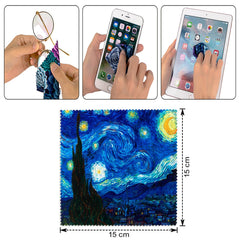 Close-up of assorted printed microfiber eyeglasses cleaning cloths