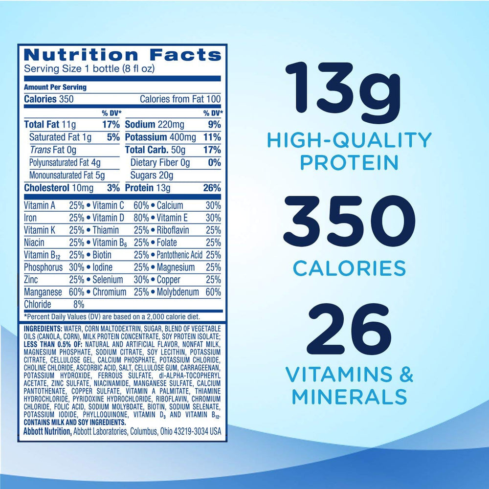 Abbott Ensure Plus Vanilla six-pack packaging communicates value and nutrition