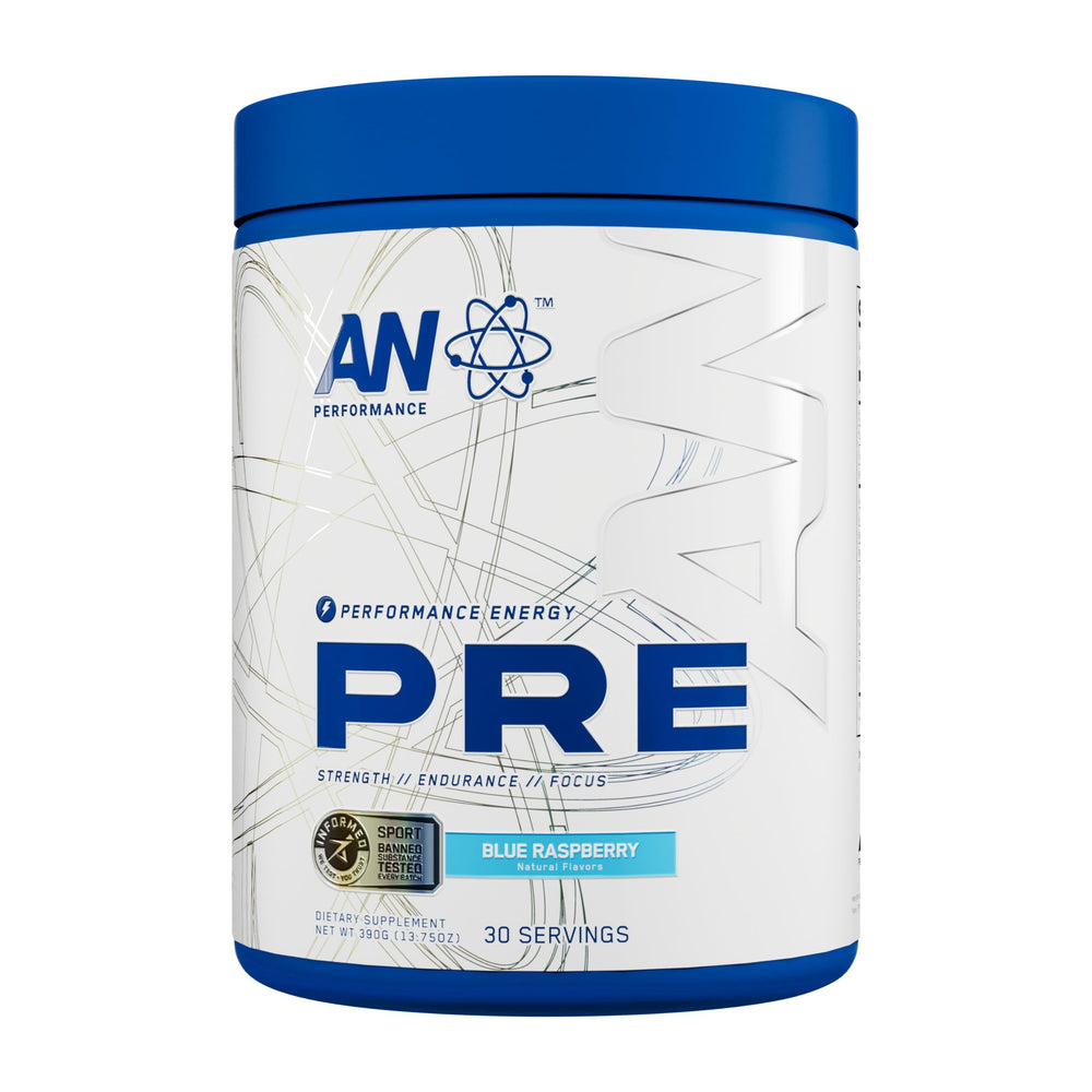 ABE All Black Everything AN Performance pre-workout tub blue razz fuels focused energy for training