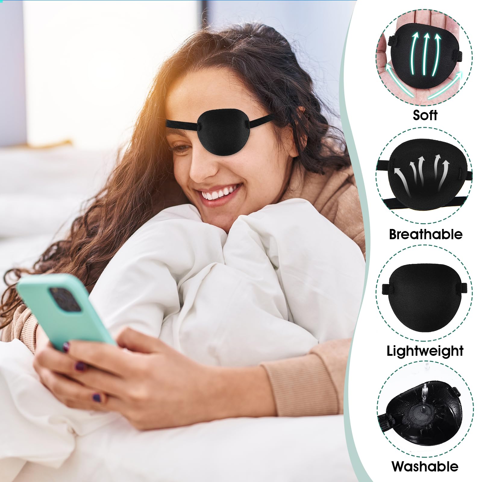 Close-up of 3D contoured eye patch design for comfort