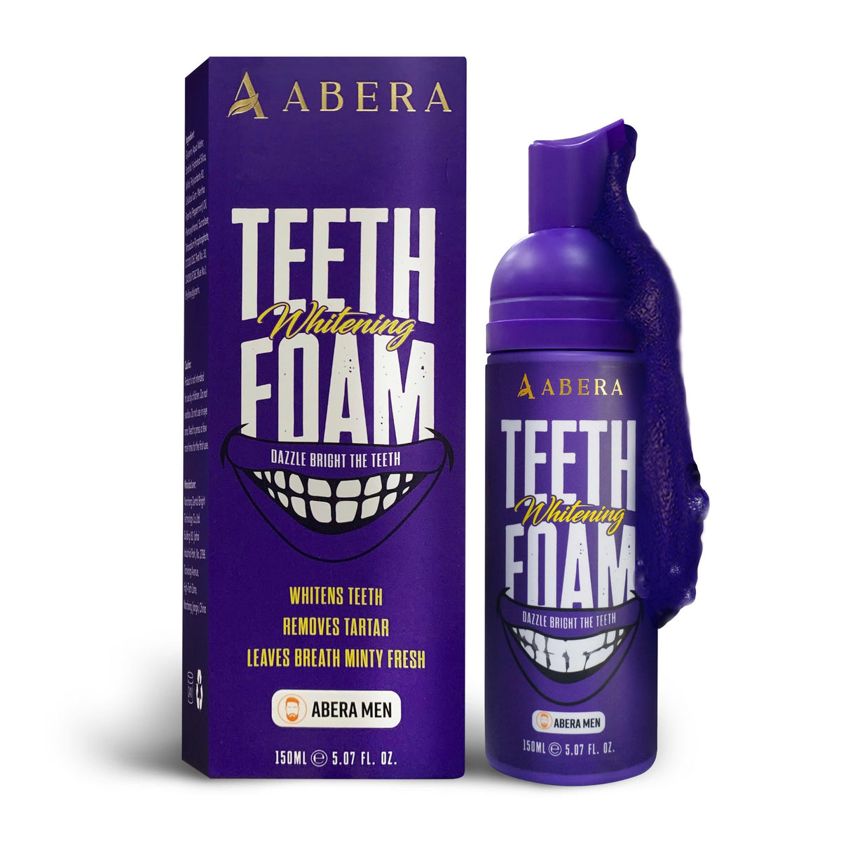 Front view of Abera Purple Teeth Whitening Foam bottle