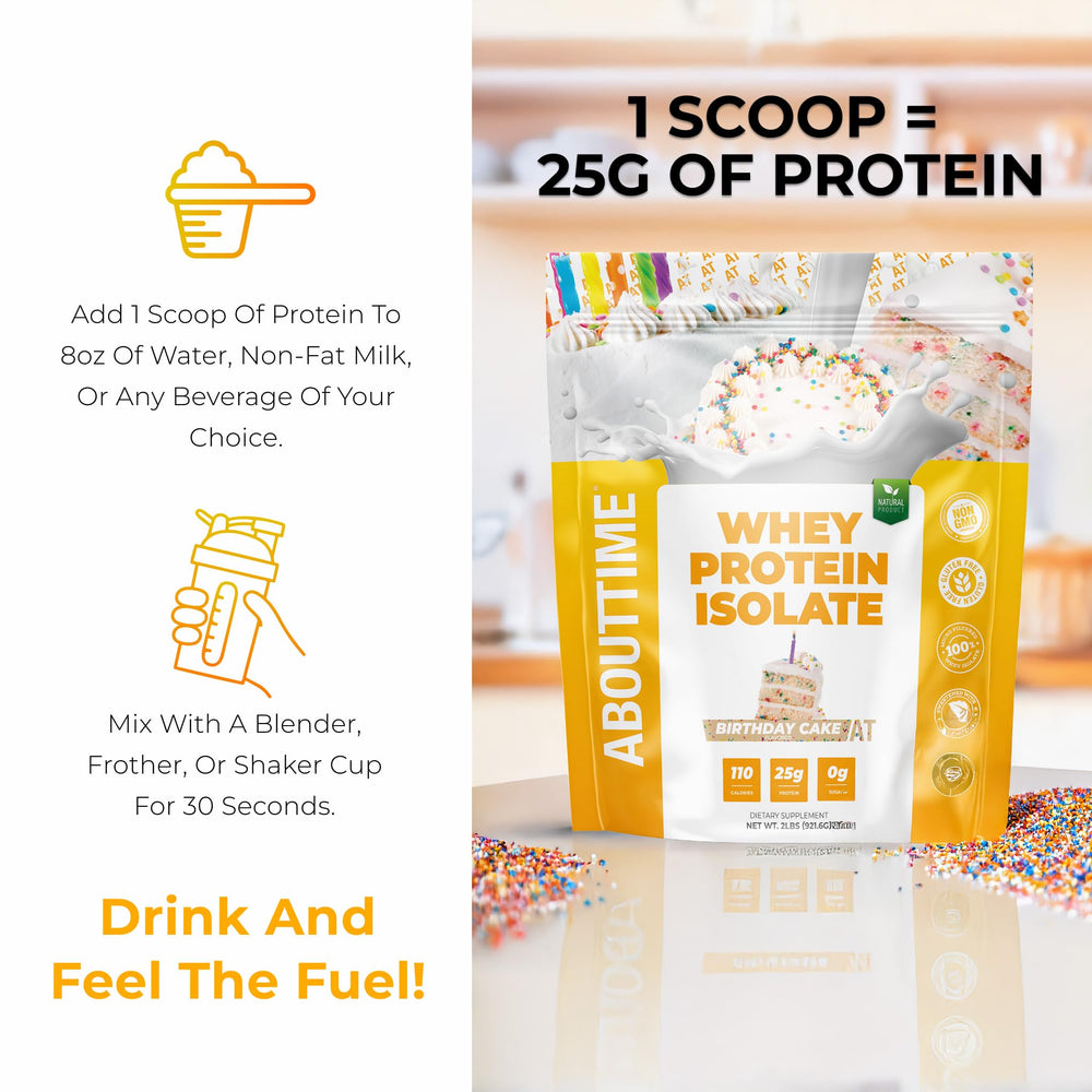 Shaker cup with Birthday Cake flavored whey isolate shake