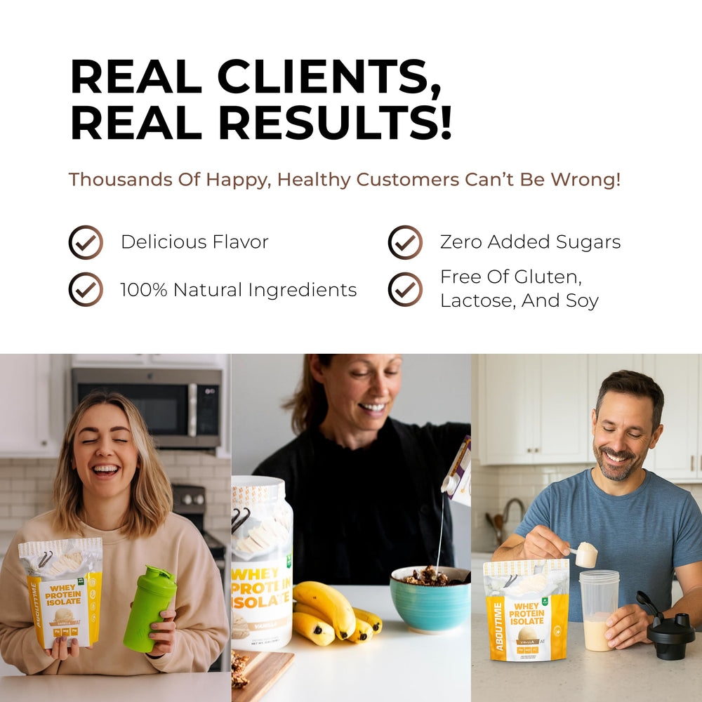 About Time whey protein shaker with mixed drink showing convenient on-the-go nourishment