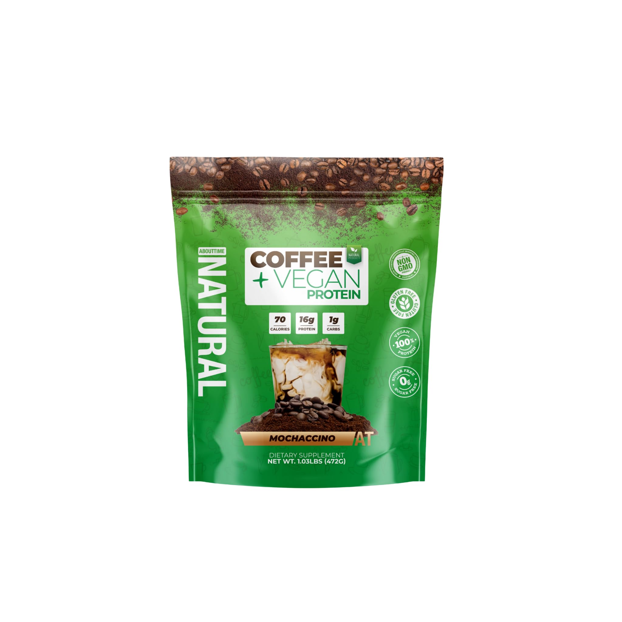 Front view of About Time Coffee + Vegan Protein Coffee Mochaccino product (1.03 lb).