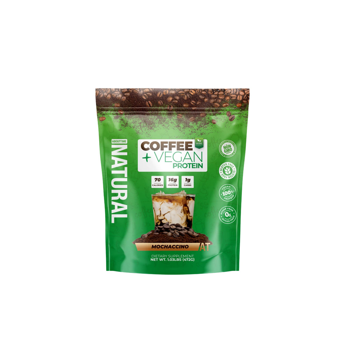 Front view of About Time Coffee + Vegan Protein Coffee Mochaccino product (1.03 lb).
