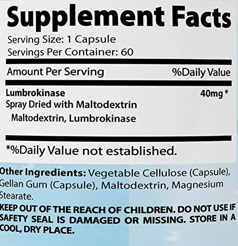 60 vegetable capsules per bottle of Absonutrix Lumbrokinase 40 mg