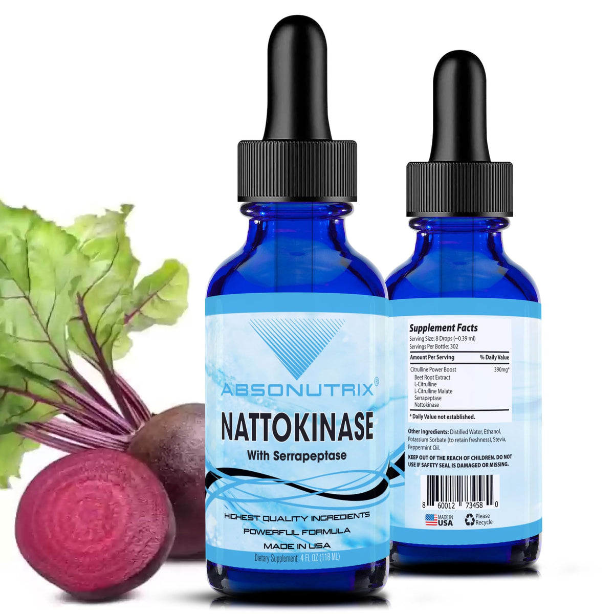 Absonutrix nattokinase-serrapeptase liquid drops bottle front