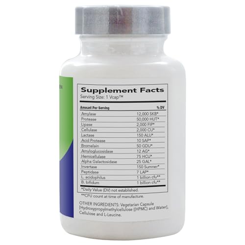 AbsorbAid Platinum Digestive Enzyme Support bottle back with details