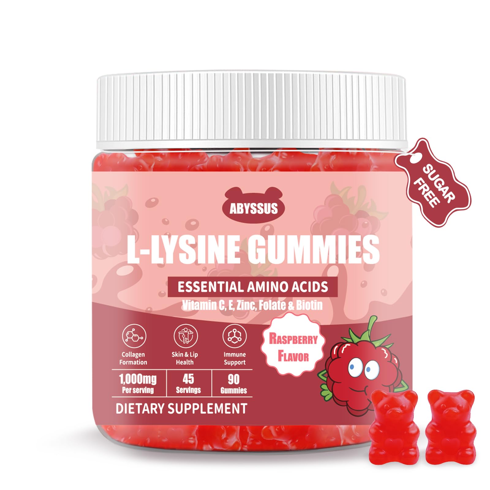 ABYSSUS L-Lysine 1000mg Gummies for Women Raspberry flavor bottle