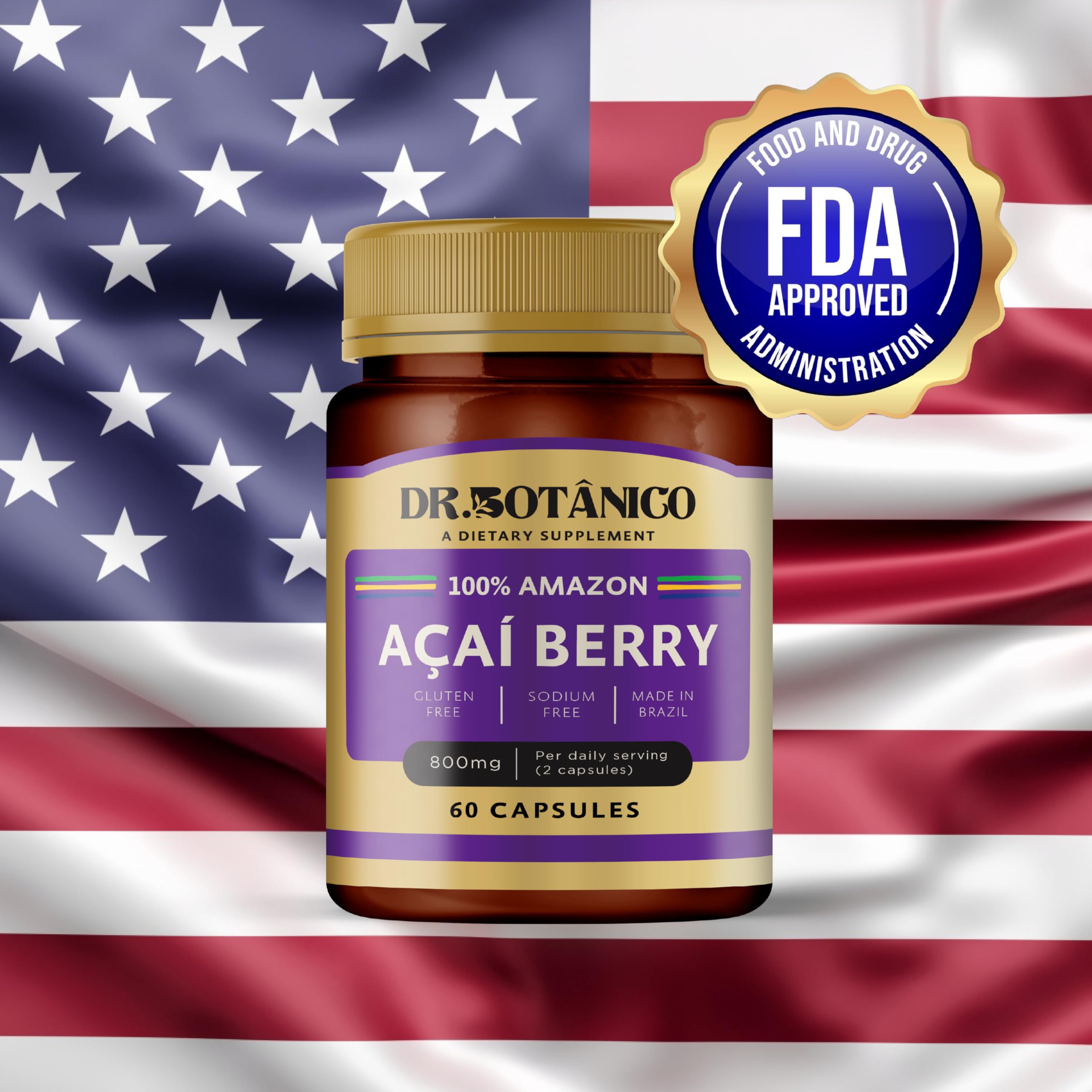 Close-up of Açaí Berry 800mg capsules (2 per serving)