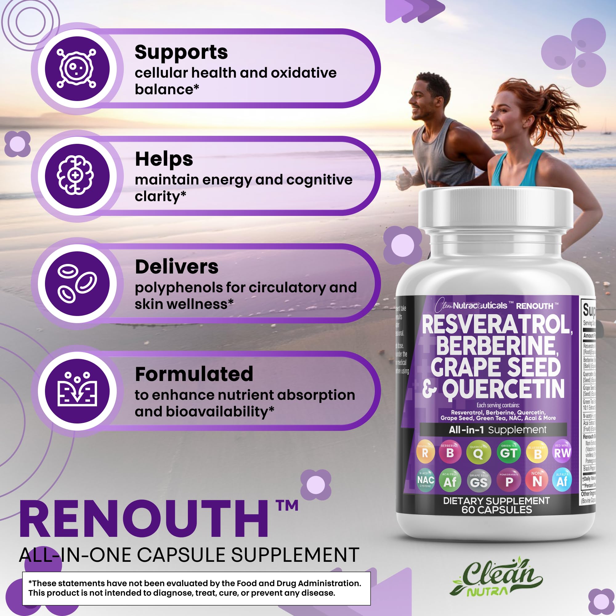 Acai, noni, blueberry, and pomegranate extract capsules