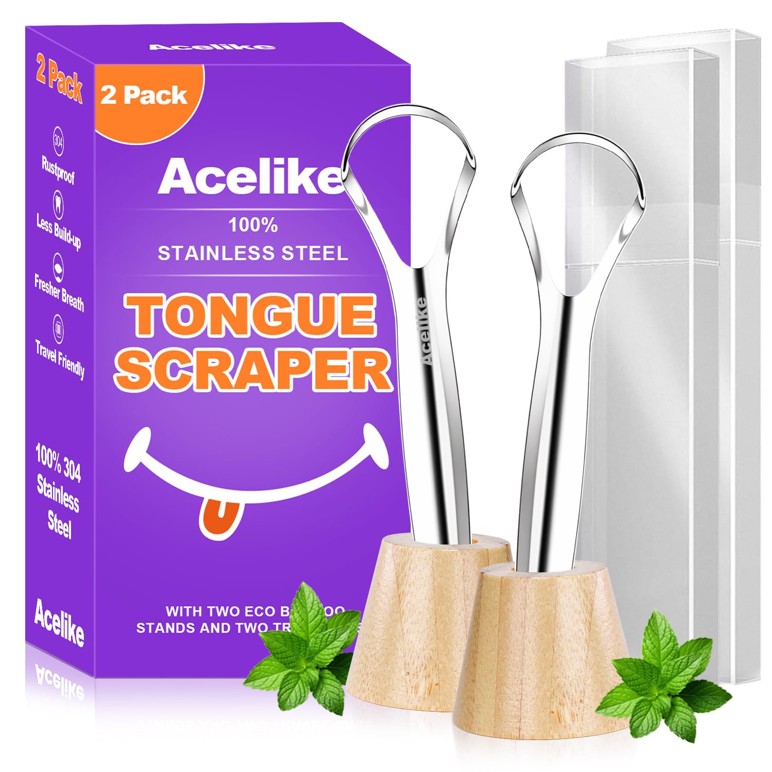 Acelike Tongue Scraper for Adults with 2 Holders and 2 Travel Cases
