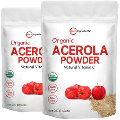 Two-pack 8 oz Organic Acerola Cherry Powder Brazil origin packaging