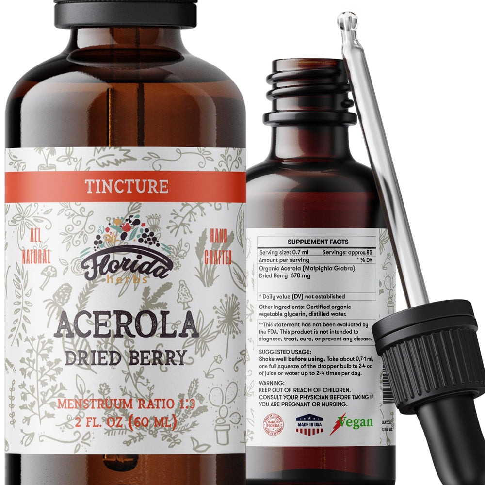 Organic Acerola Tincture bottle labeled Vitamin C