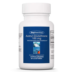 Bottle of Allergy Research Group Acetyl-Glutathione 60-count with scored tablets
