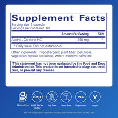 Close-up of Acetyl-L-Carnitine 250 mg capsules