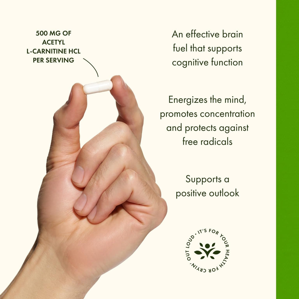 Back label with supplement facts for Acetyl L-Carnitine