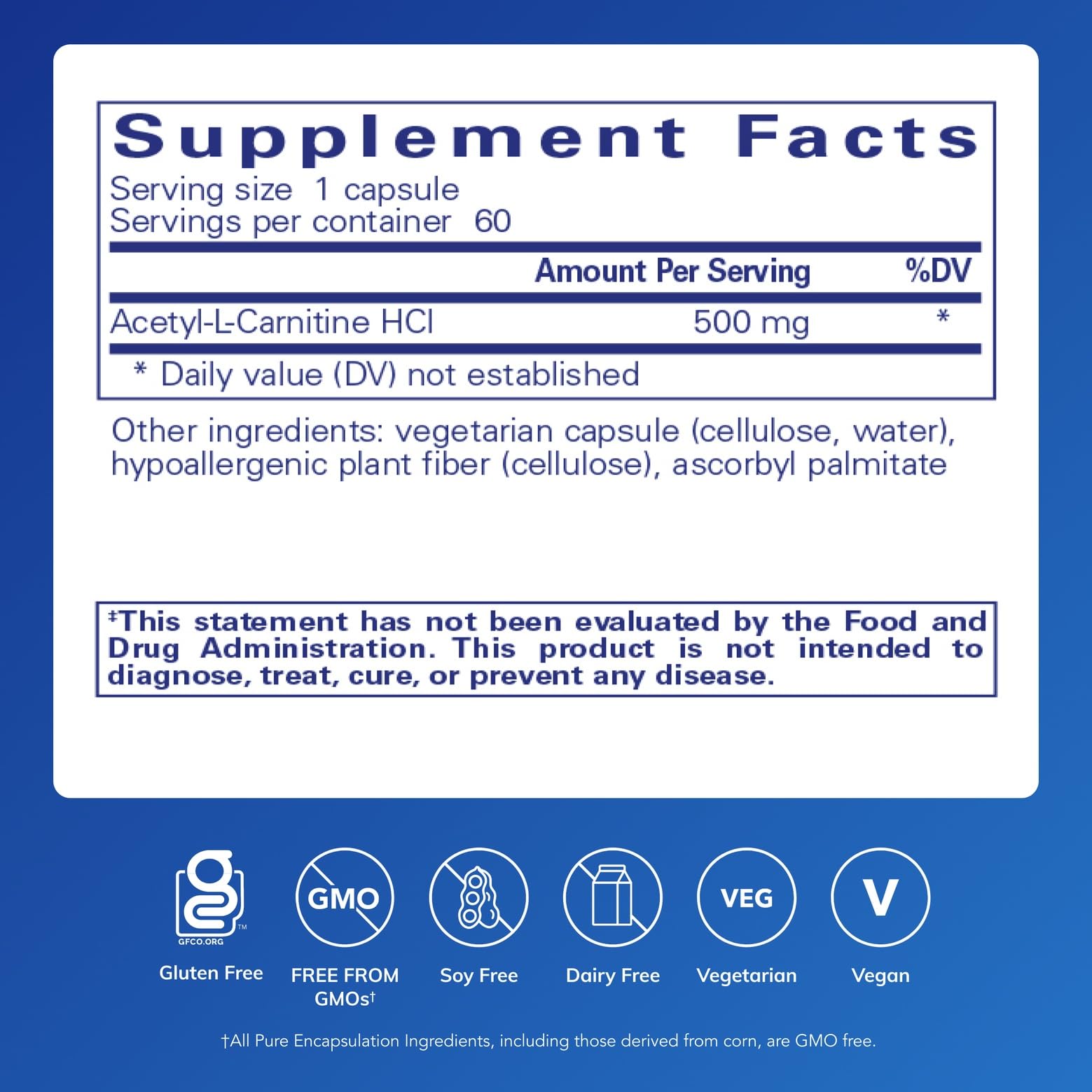 Packaging label for Acetyl-L-Carnitine 500 mg capsules