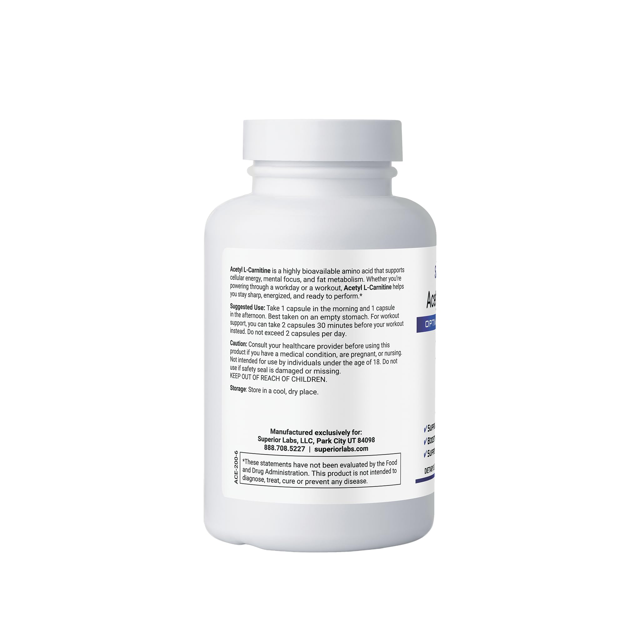 Close-up of Acetyl L-Carnitine 500 mg vegan capsules