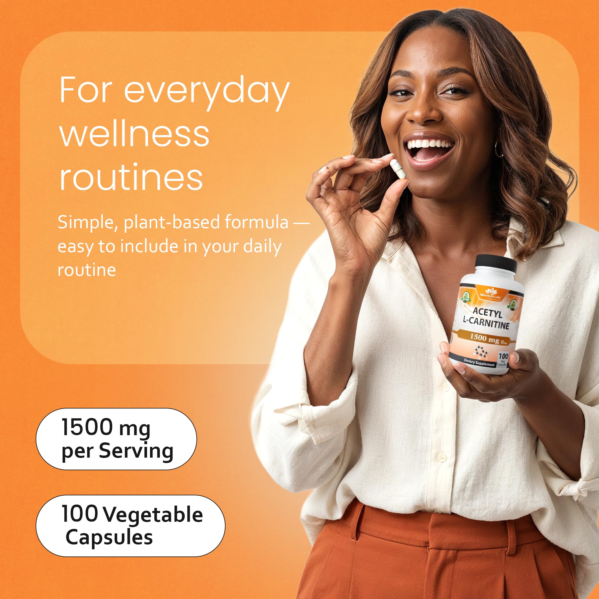 Third-party tested seal on Acetyl L-Carnitine bottle