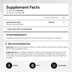 Close-up of Berberine HCL 97% purity label