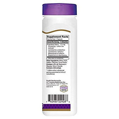 Close-up of probiotic capsules and bottle label