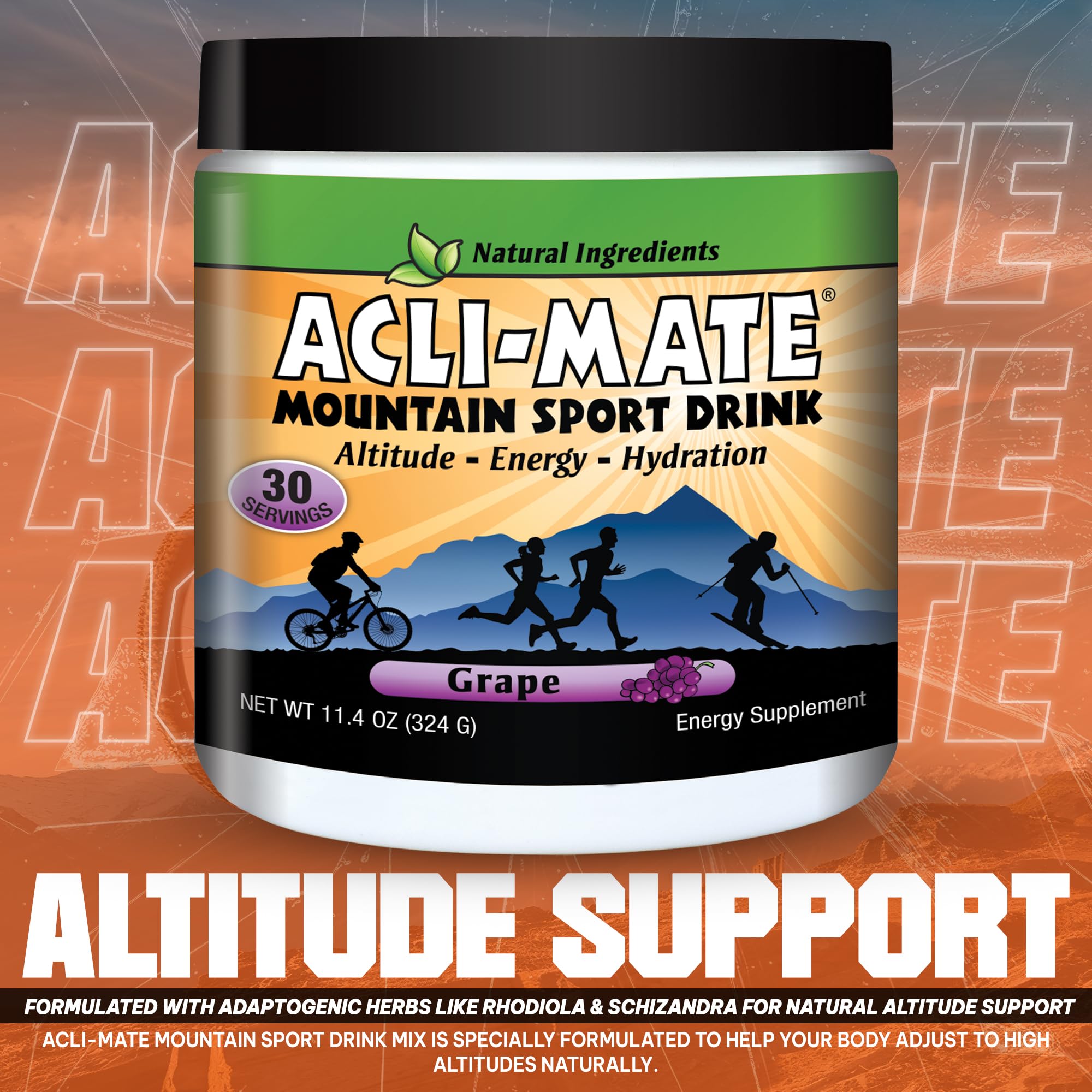 Back view of Acli-Mate grape tub with nutrition information