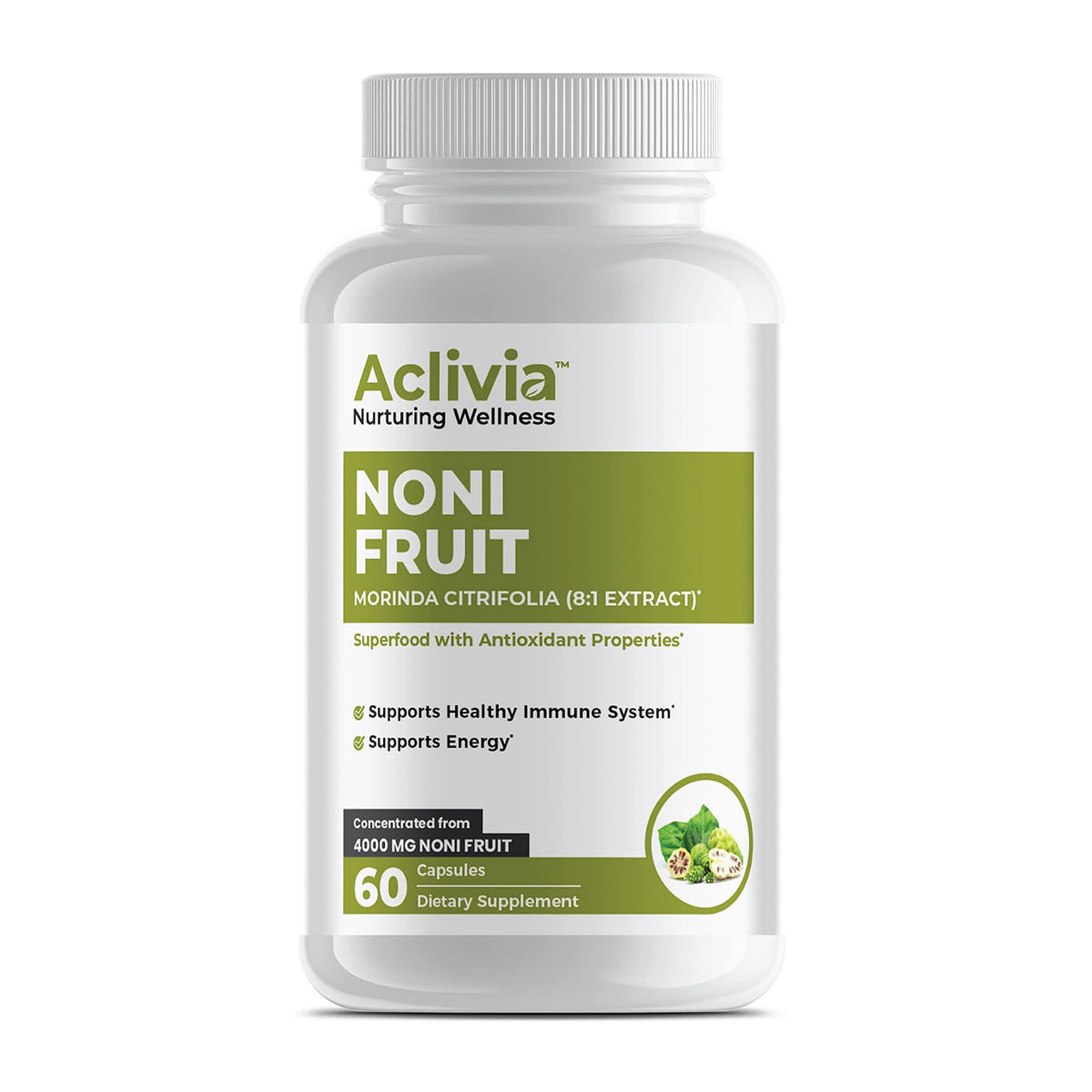 Aclivia Organic Hawaiian Noni Capsules bottle with 60 count