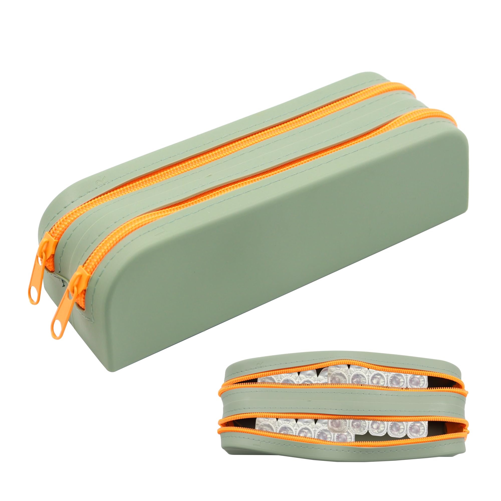 ACOSIY green silicone portable daily contact lens organizer case with 50-lens capacity