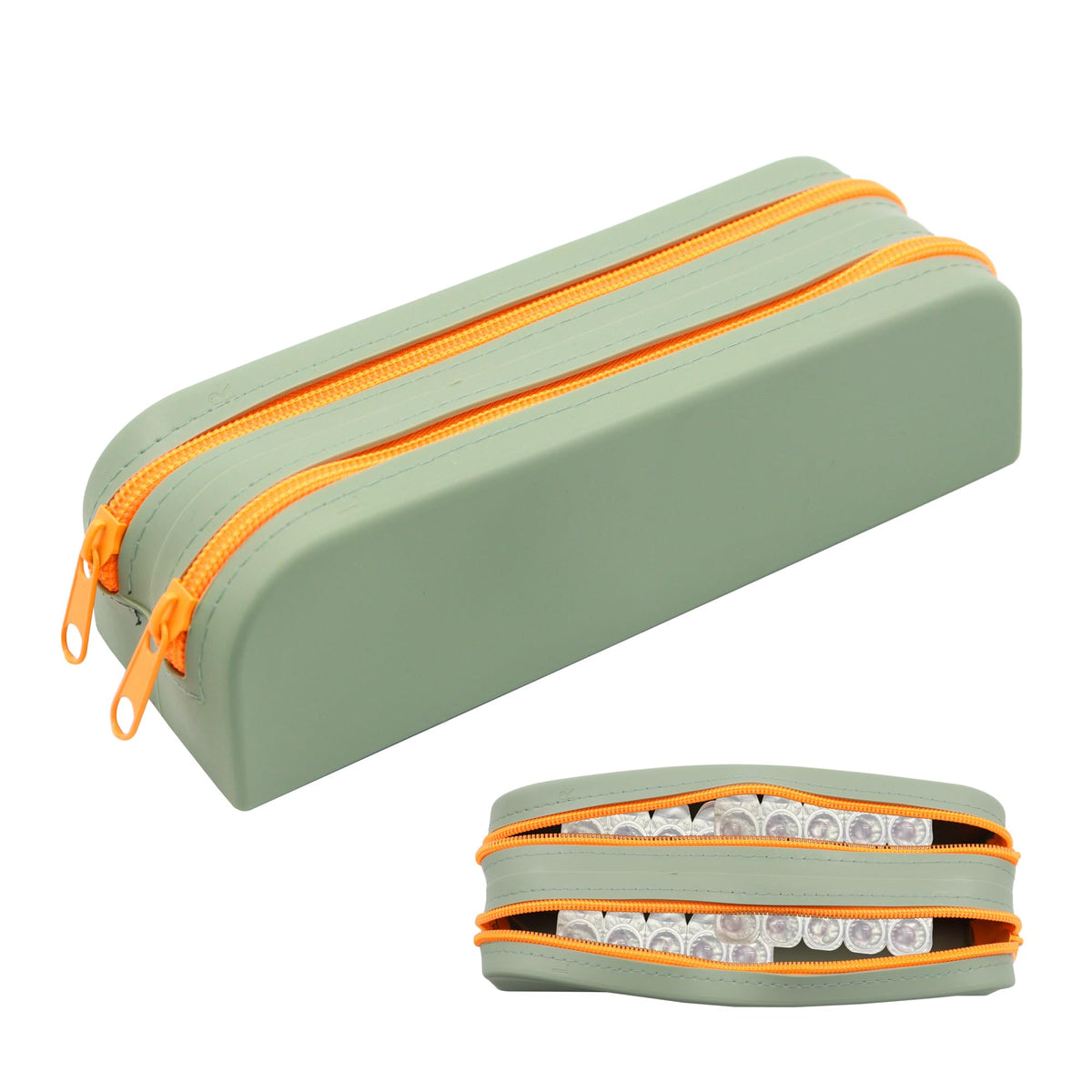 ACOSIY green silicone portable daily contact lens organizer case with 50-lens capacity