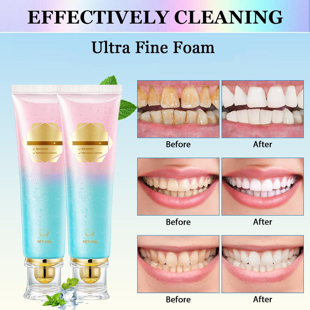 Toothpaste smear showing whitening effect on teeth