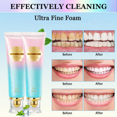 Toothpaste smear showing whitening effect on teeth