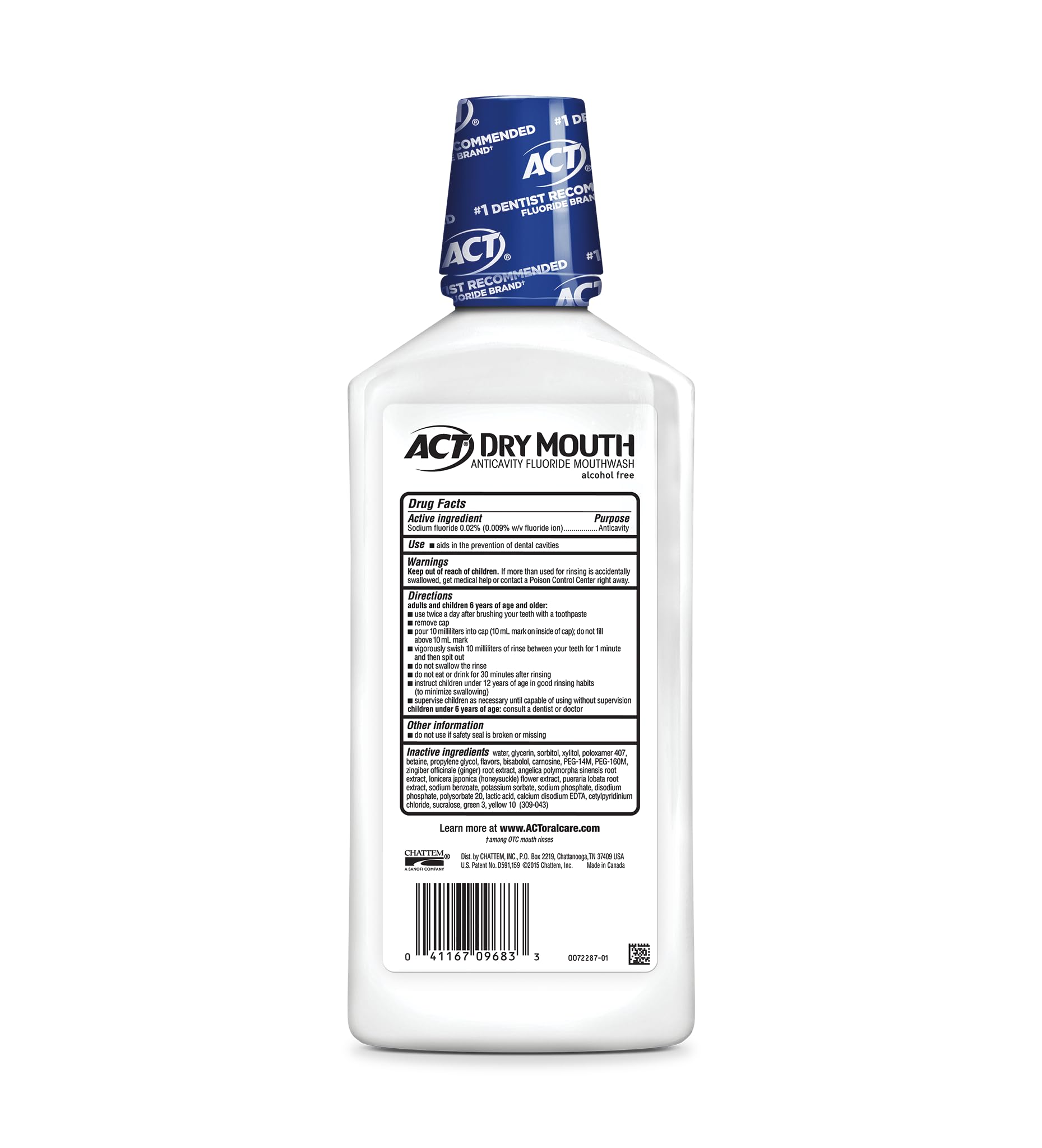 Three ACT Dry Mouth Mouthwash bottles in a 3-pack, Soothing Mint, 33.8 oz each