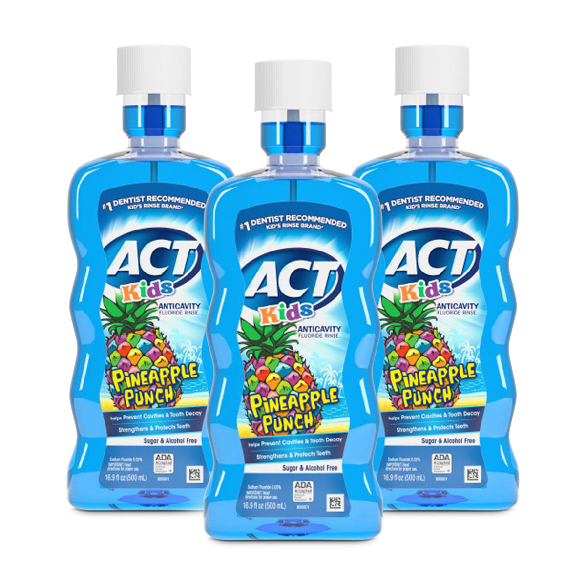 ACT Kids Anticavity Fluoride Mouthwash Pineapple Punch Pack of 3 16.9 fl oz bottles
