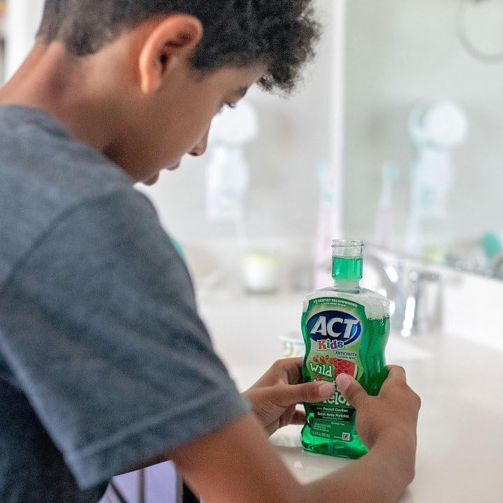 Pack of 3 ACT Kids Mouthwash Wild Watermelon – fluoride rinse, sugar-free and alcohol-free