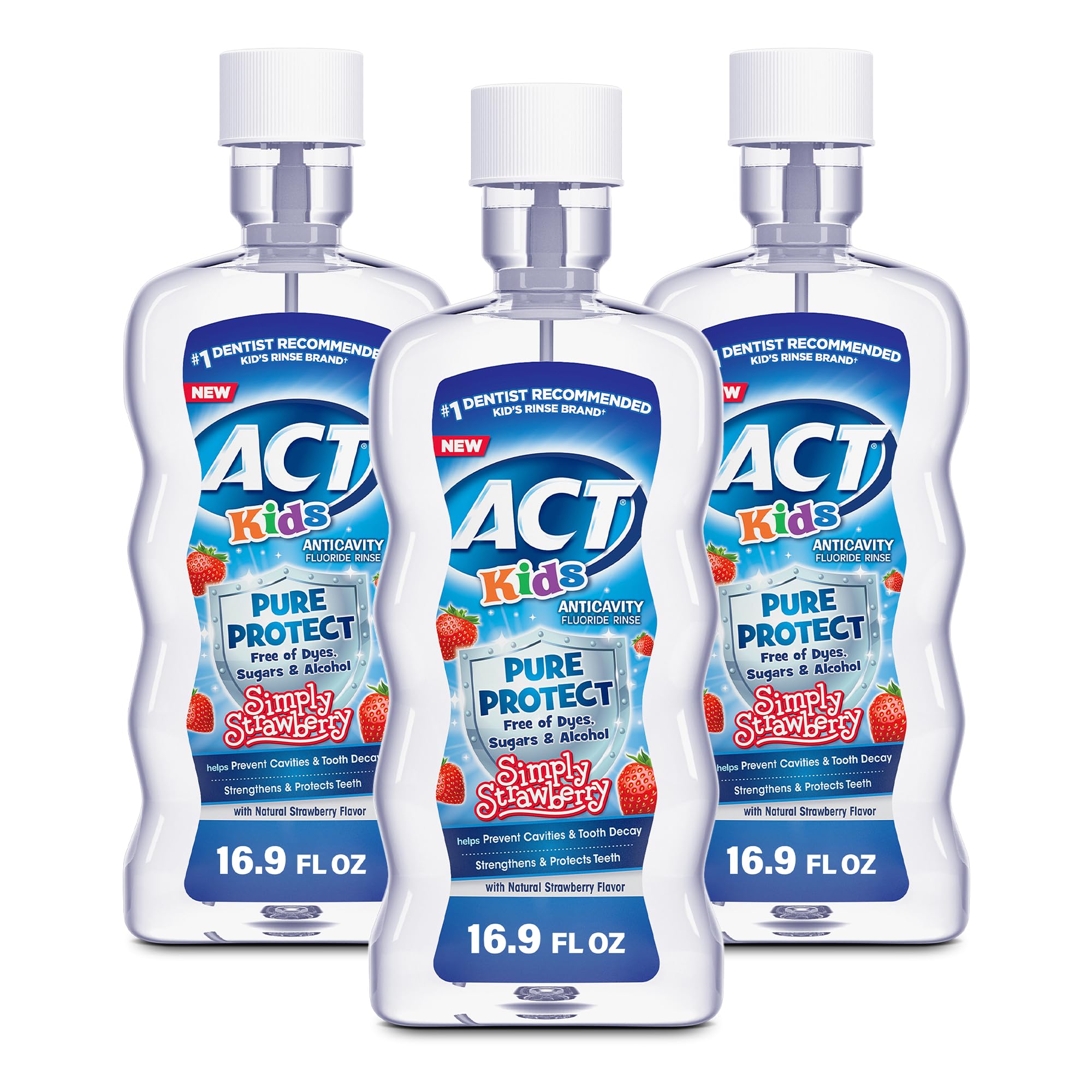 ACT Kids Simply Strawberry Mouthwash bottle front view, 16.9 fl oz