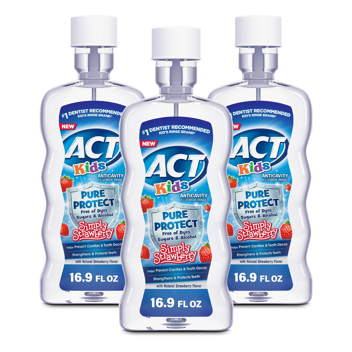 ACT Kids Simply Strawberry Mouthwash bottle front view, 16.9 fl oz