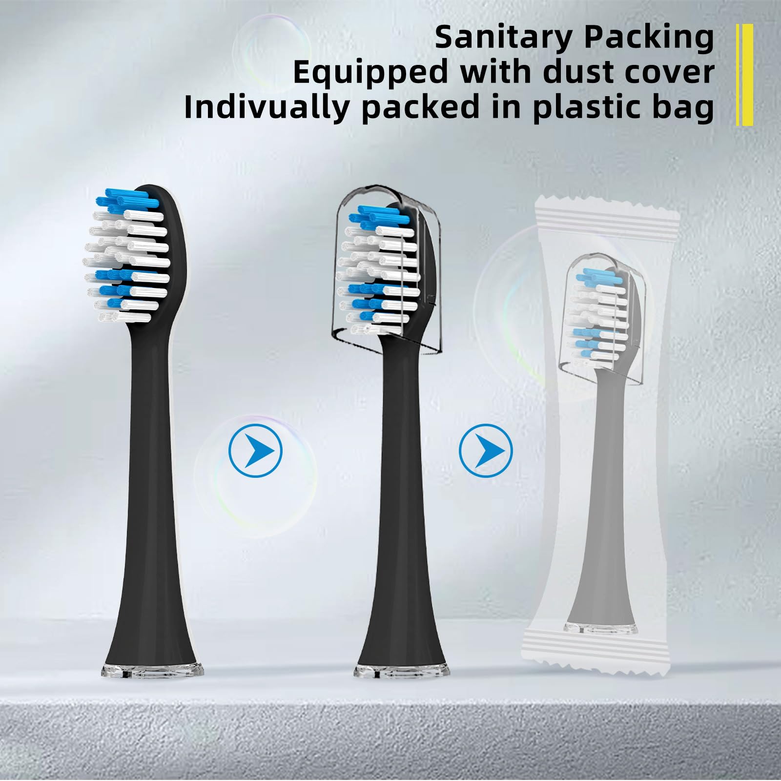 Acteh replacement heads 10-pack packaging for toothbrush, black, medium bristles
