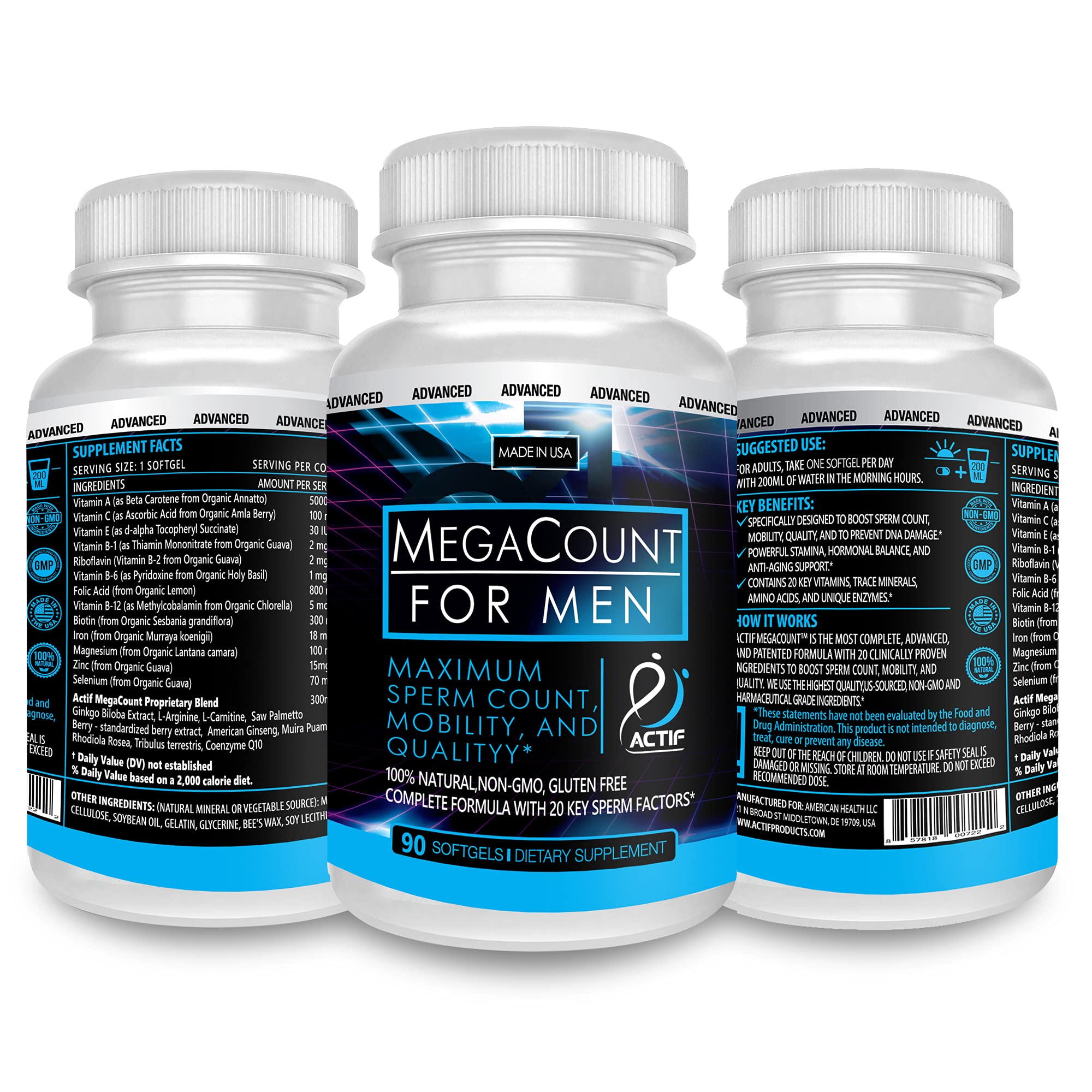 Close up of ACTIF MegaCount for Men bottle