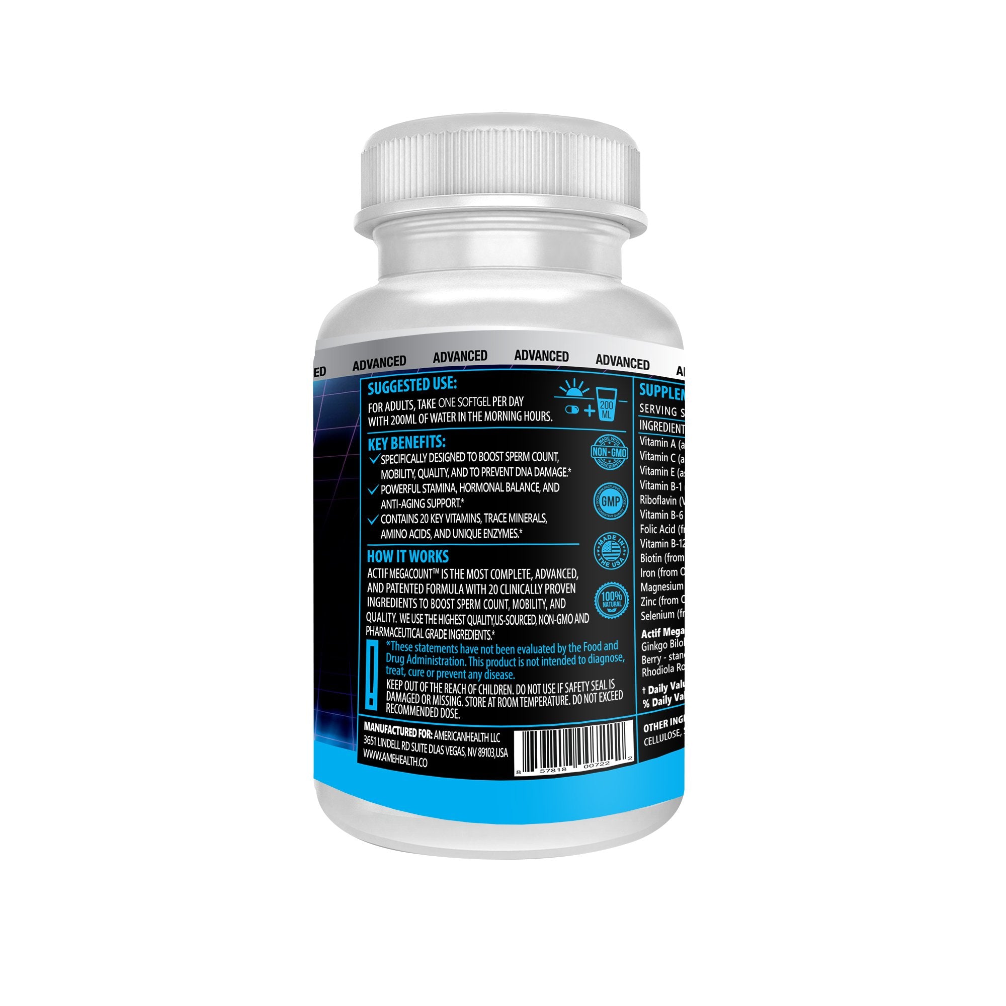 90 softgels bottle of ACTIF MegaCount for Men