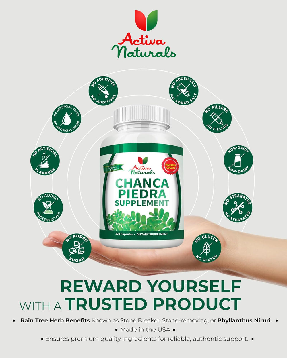 Easy-to-swallow capsule design for kidney care by Activa Naturals.