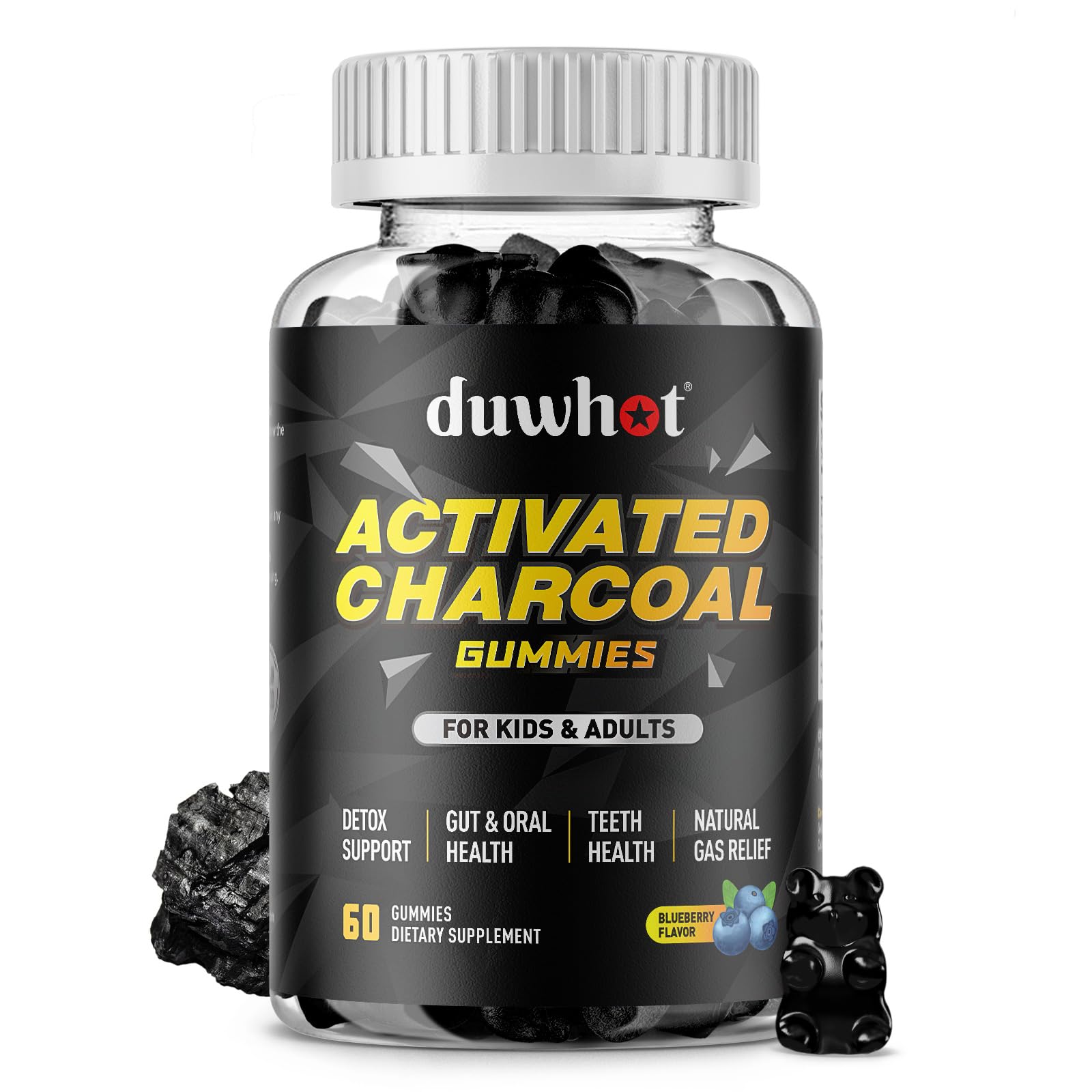 Front view of Activated Charcoal Gummies for Kids bottle (60 count)